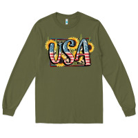 Army Green USA 4th of July Long Sleeve Tee - FaDigitalArtStudio