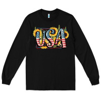 Black USA 4th of July Long Sleeve Tee - FaDigitalArtStudio