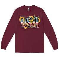 Burgundy USA 4th of July Long Sleeve Tee - FaDigitalArtStudio