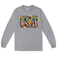 Heather Grey USA 4th of July Long Sleeve Tee - FaDigitalArtStudio