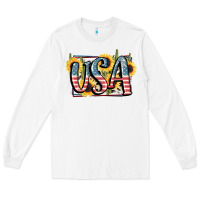 White USA 4th of July Long Sleeve Tee - FaDigitalArtStudio