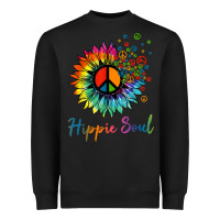 Black daisy peace sign hippie soul retro hippie flower lovers t shirt Heavyweight Sweatshirt - baoMotion