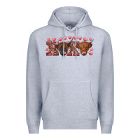 Heather Grey Xoxo highland cows Premium Hoodie - RanaPortraitStore