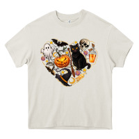 Cream Halloween Heart Heavy Core Tee - texasbilliewilder