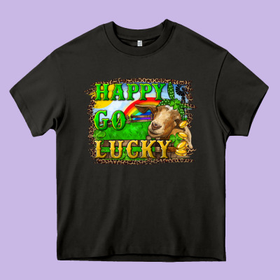 Happy Go Lucky Goat Heavy Core Tee Designed By Ranaportraitstore