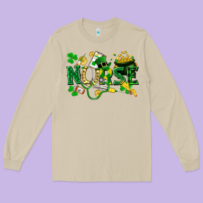 Nurse St Patrick Long Sleeve Tee Designed By Fadigitalartstudio