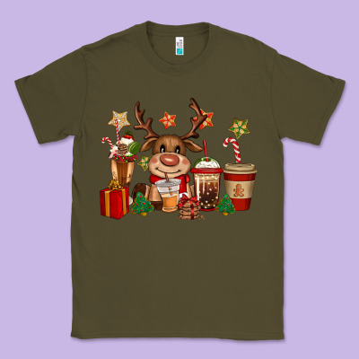 Reindeer Coffe Cups Christmas Classic Tee Designed By Cowgirlartshop