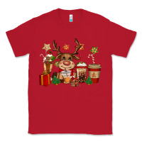 Red reindeer coffe cups christmas Classic Tee - CowGirlArtShop