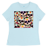 Baby Blue cinco de mayo skull Ladies Tee - CowGirlArtShop