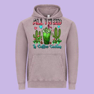 All I Need Is Coffee Cactus Frappe Vintage Hoodie Designed By Fadigitalartstudio