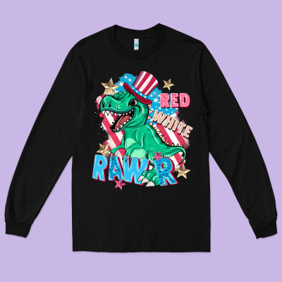 Red White Rawr Long Sleeve Tee Designed By Fadigitalartstudio