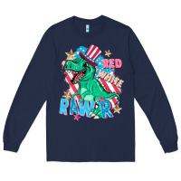 Navy Red white rawr Long Sleeve Tee - FaDigitalArtStudio
