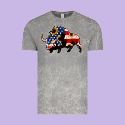 American Flag Bison Vintage Tee Designed By Jasminsmagicworld
