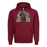 Burgundy dachshund dog pink  floral rainbow Zipper Hoodie - BarkalooDesign