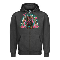 Charcoal Heather dachshund dog pink  floral rainbow Zipper Hoodie - BarkalooDesign