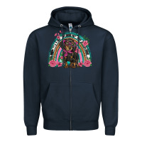Navy dachshund dog pink  floral rainbow Zipper Hoodie - BarkalooDesign