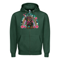 Sports Green dachshund dog pink  floral rainbow Zipper Hoodie - BarkalooDesign
