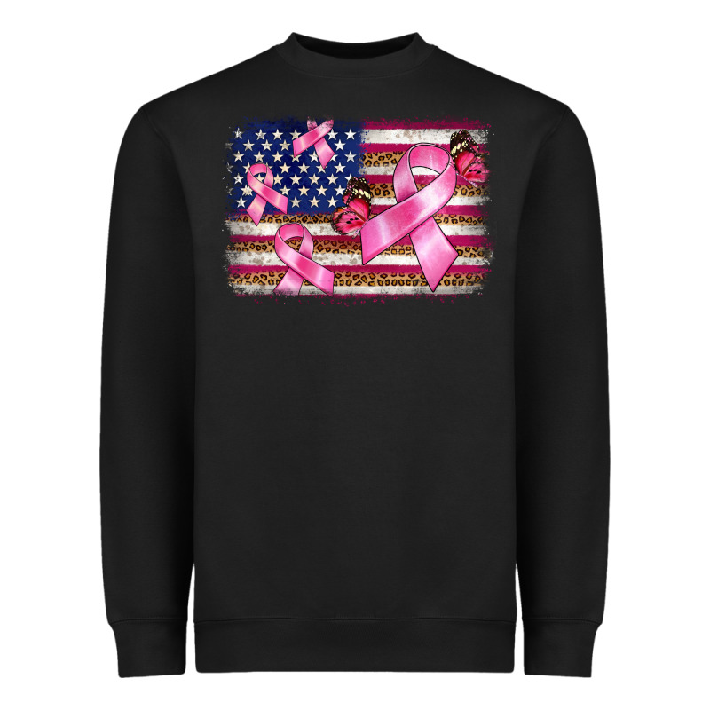 Breast Cancer American Flag Background Heavyweight Sweatshirt by BarkalooDesign | Teevron