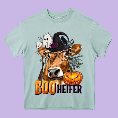 Boo Heifer Cow With Halloween Heavy Core Tee Designed By Texasbilliewilder