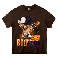 Chocolate Brown Boo Heifer Cow with Halloween Heavy Core Tee - texasbilliewilder