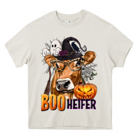 Cream Boo Heifer Cow with Halloween Heavy Core Tee - texasbilliewilder