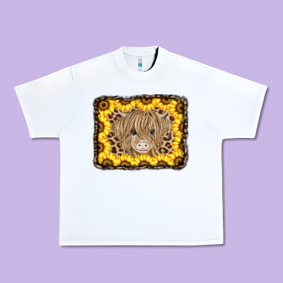 Baby Cow Leopard Sunflowers Urban Heavy Tee Designed By Cowcowdesign