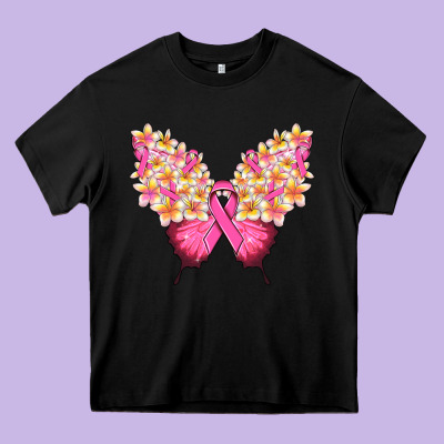 Pink Ribbon Breast Cancer Butterfly Heavy Core Tee Designed By Nancycooperartshop