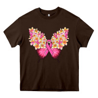 Chocolate Brown Pink ribbon Breast Cancer butterfly Heavy Core Tee - NancyCooperArtShop