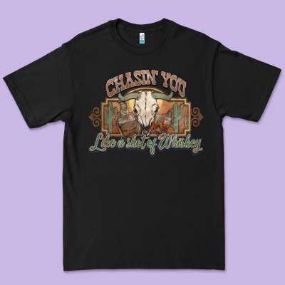Chasin You Like A Shot Of Whiskey Bull Skull Premium Tee Designed By Howdyjamesfarm