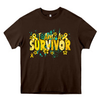 Chocolate Brown I am a survivor yellow ribbon Heavy Core Tee - NancyCooperArtShop