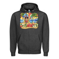Charcoal Heather love summer gnomes  Background Zipper Hoodie - BarkalooDesign