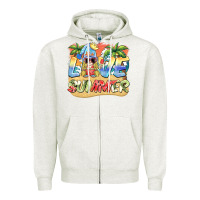 Oatmeal Heather love summer gnomes  Background Zipper Hoodie - BarkalooDesign