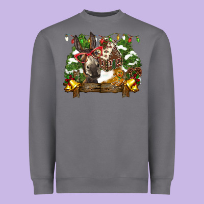 Christmas Donkey Candy House Heavyweight Sweatshirt Designed By Barkaloodesign