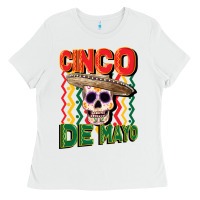 White cinco de mayo with skull Ladies Tee - CowGirlArtShop