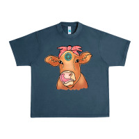 Midnight Navy Cow  Turquoise Urban Heavy Tee - CowCowDesign