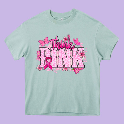 Think Pink Heavy Core Tee Designed By Nancycooperartshop
