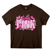 Chocolate Brown Think pink Heavy Core Tee - NancyCooperArtShop
