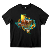 Black western texas map with longhorn bull Heavy Core Tee - RanaPortraitStore