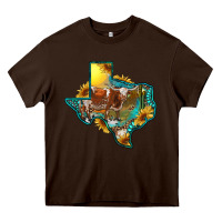Chocolate Brown western texas map with longhorn bull Heavy Core Tee - RanaPortraitStore