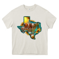 Cream western texas map with longhorn bull Heavy Core Tee - RanaPortraitStore