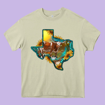 Western Texas Map With Longhorn Bull Heavy Core Tee Designed By Ranaportraitstore
