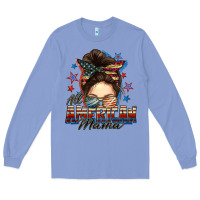Colony Blue All American mama messy bun 4th of july Long Sleeve Tee - FaDigitalArtStudio