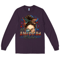 Plum All American mama messy bun 4th of july Long Sleeve Tee - FaDigitalArtStudio