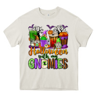 Cream Halloween with My Gnomies Coffee Cups Heavy Core Tee - texasbilliewilder