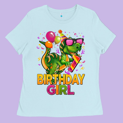 1st Birthday Girl T Rex Pink Ladies Tee Designed By Cowgirlartshop