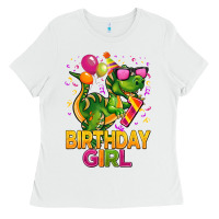 White 1st birthday girl t rex pink Ladies Tee - CowGirlArtShop