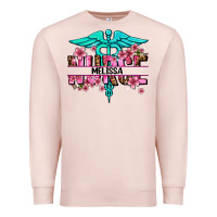 Pale Pink floral nurse custom name Premium Sweatshirt - AdoDesignShop