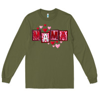 Army Green Mother's Day mama hearts Long Sleeve Tee - FaDigitalArtStudio