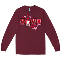 Burgundy Mother's Day mama hearts Long Sleeve Tee - FaDigitalArtStudio