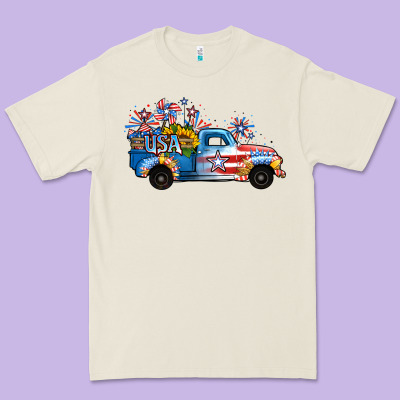 Usa 4th Of July Sunflower Truck Premium Tee Designed By Jasminsmagicworld